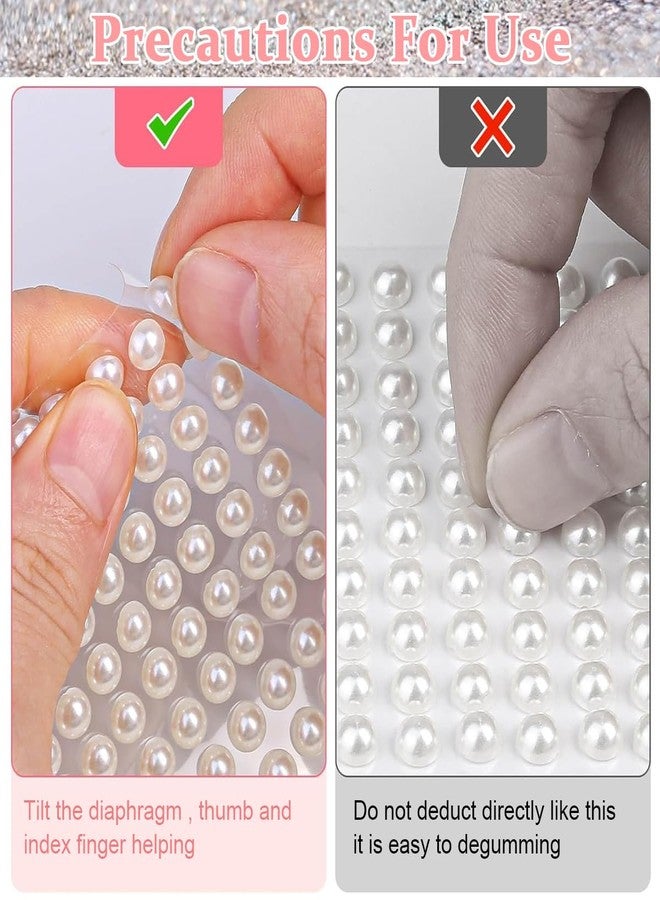 MAYCREATE® 1980pcs Pearl Stickers for Art and Craft Self-Adhesive Faux Pearls Sticker Gems for Hair, Face, Eye, Nail, Makeup, DIY Crafts - Assorted Sizes, White - Image 4